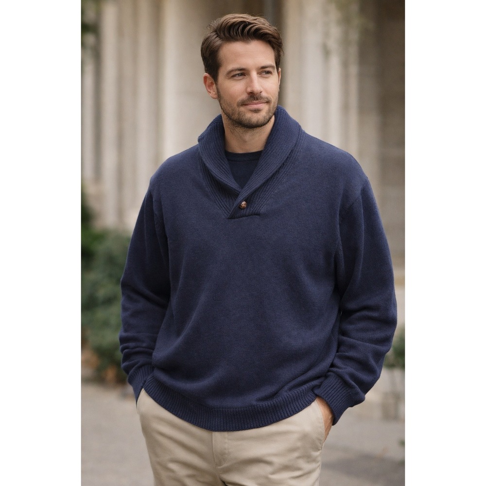 Oak Hill Sweater Mens 3XL Navy Blue Shawl Neck Classic Preppy Old Money Heritage